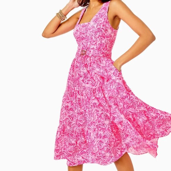 Lilly Pulitzer Dresses & Skirts - NEW NWT Lilly Pulitzer McKinnon Midi Dress 12 Pink Blossom Foxy Llama Fit Flare